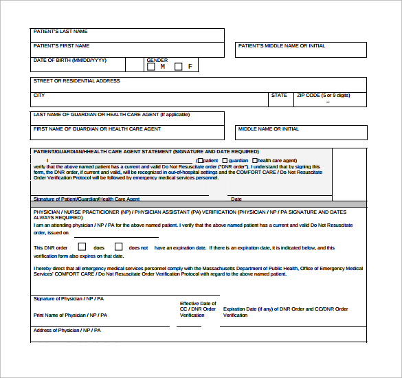 dnr medical form download for free