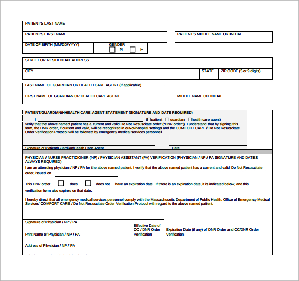 Free Printable Dnr Form