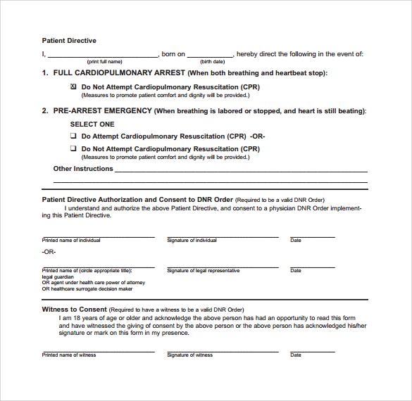 Free Printable Dnr Forms