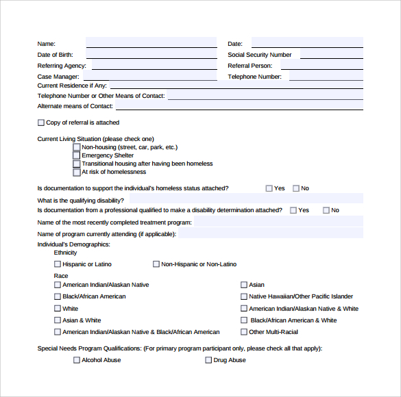 rental assistance intake form sample
