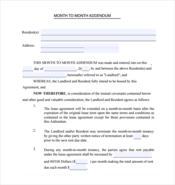 month to month rental agreement example