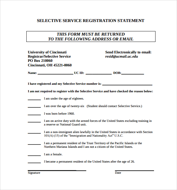 FREE 13 Sample Selective Service Registration Forms In PDF MS Word