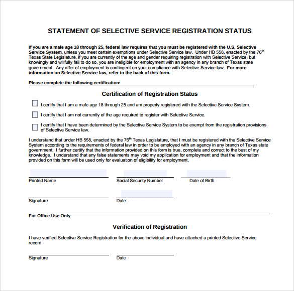 selective service registration status form