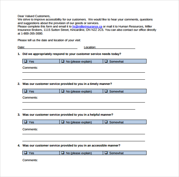customer service feedback form pdf download