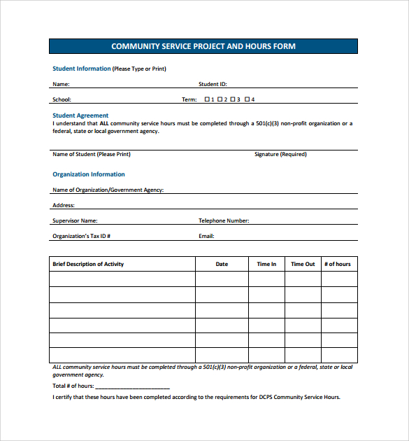 FREE 13 Sample Service Hour Forms In PDF MS Word