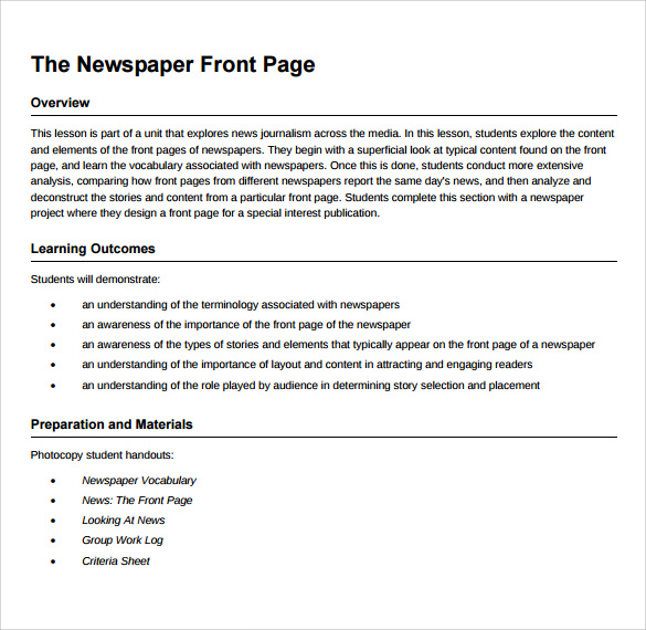newspaper front page template pdf