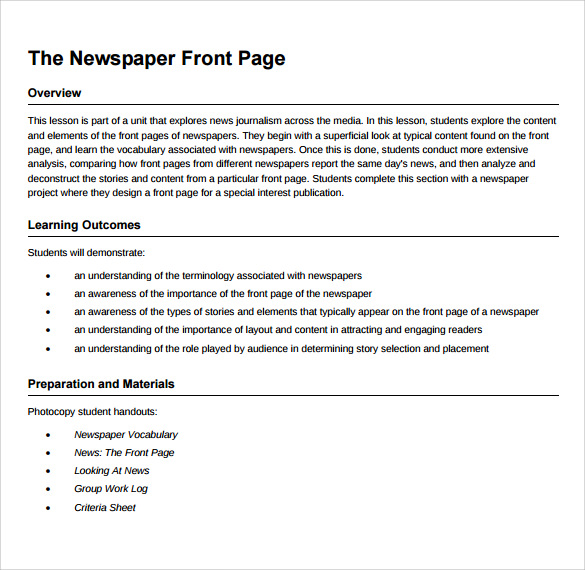 Free 4 Sample Newspaper Front Page In Ms Word Pdf Psd