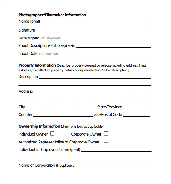 Free 14 Sample Property Release Forms In Pdf Ms Word