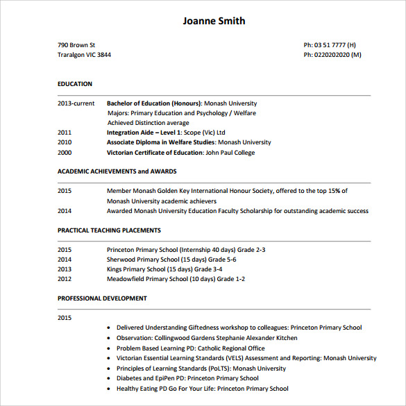 resume sample for tutor