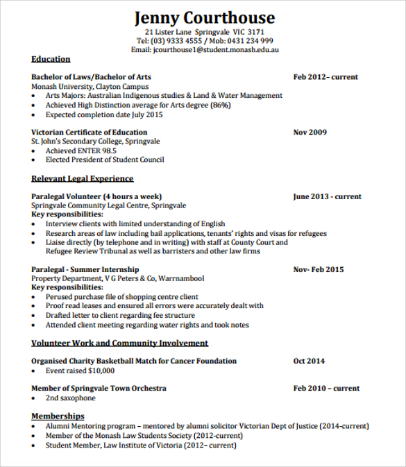 legal resume sample pdf