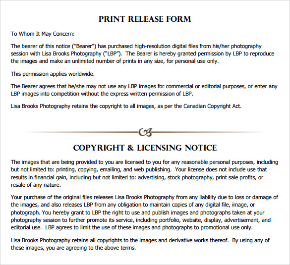 FREE 8+ Print Release Forms in PDF Word