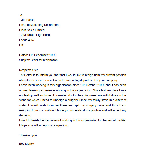 resignation letter