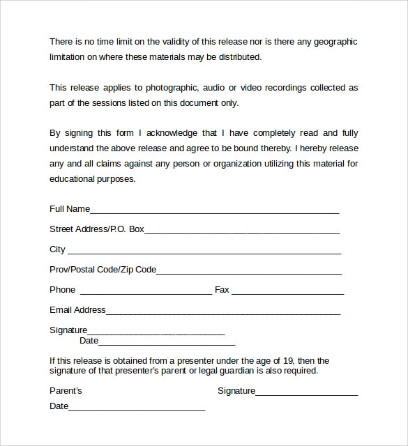 photograph video release form