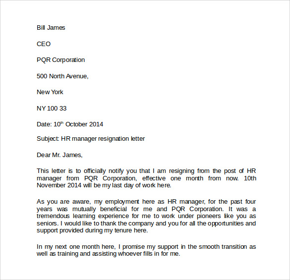 letter sample medical of â€“ Resignation Letters Formats Samples, 9 & Examples