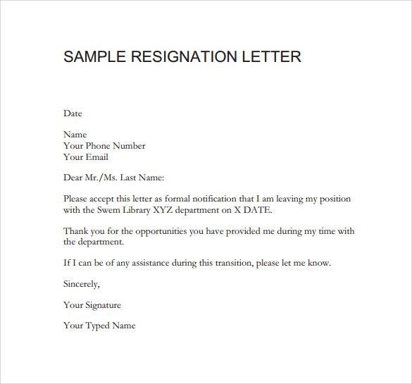 FREE Resignation Letters In MS Word PDF