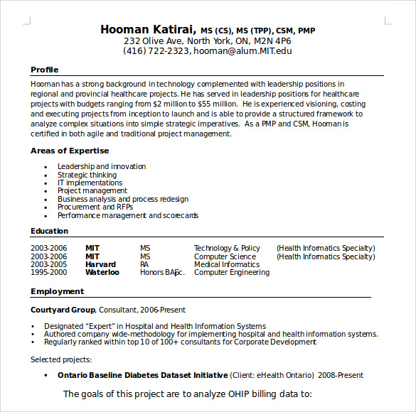 project manager resume template microsoft word