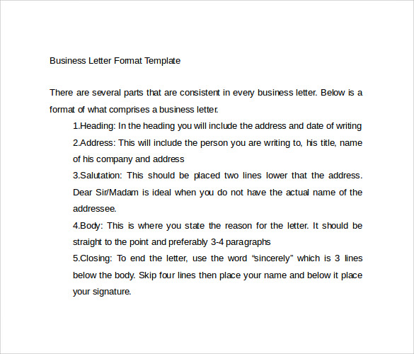 business letter format template