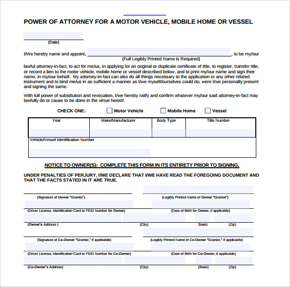 Free 7 Blank Power Of Attorney Forms In Pdf
