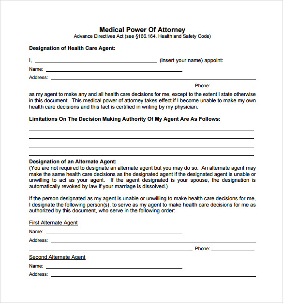 8 Medical Power Of Attorney Form Samples Examples Format Sample Templates