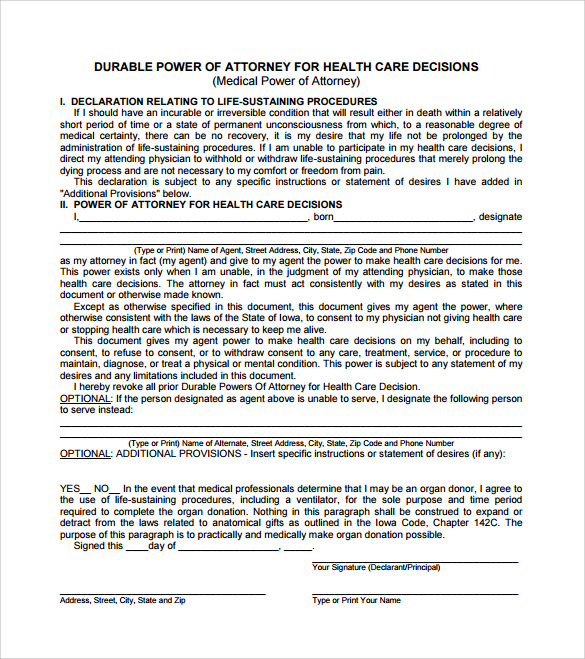 FREE 7  Sample Medical Power of Attorney Forms in PDF