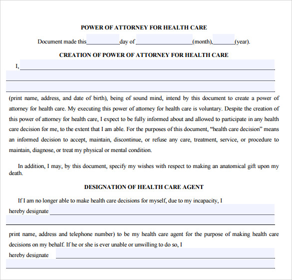 blank power of attorney form example