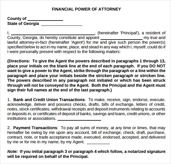 blank financial power of attorney form
