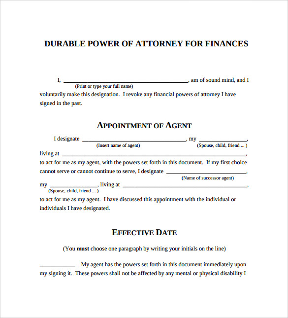 8 Durable Power of Attorney Forms – Samples, Examples & Formats