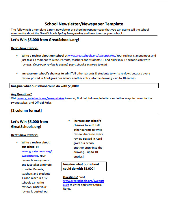 school newspaper template example