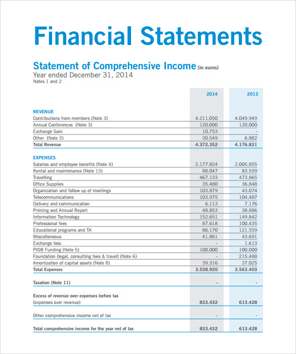 example of financial statement