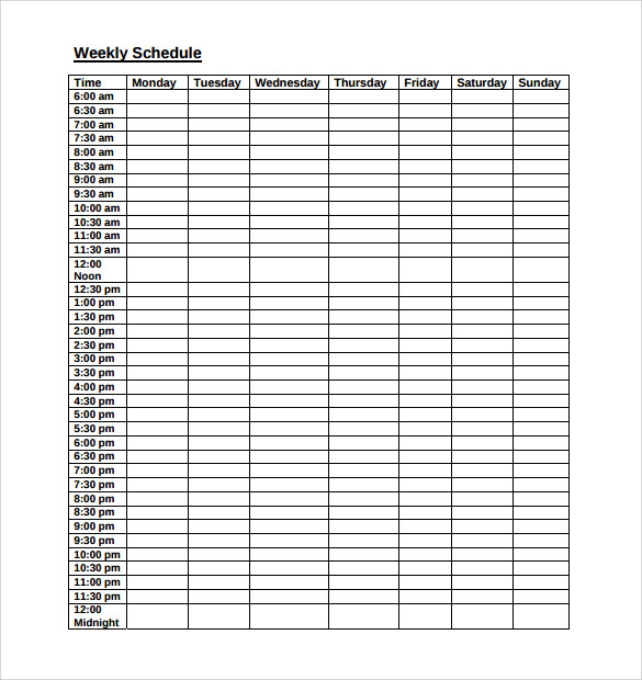 weekly schedule checklist