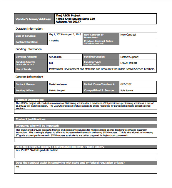 contract summary form