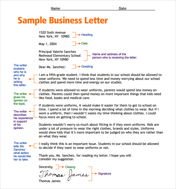 business letter format for kids