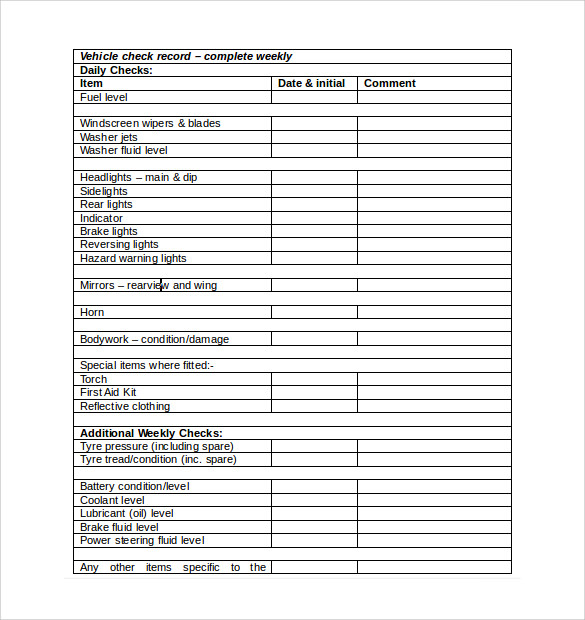 Check list completed. Transit check Daily check Weekly check. Formal Daily Weekly EHS Inspections. Formal Daily Weekly Inspections.