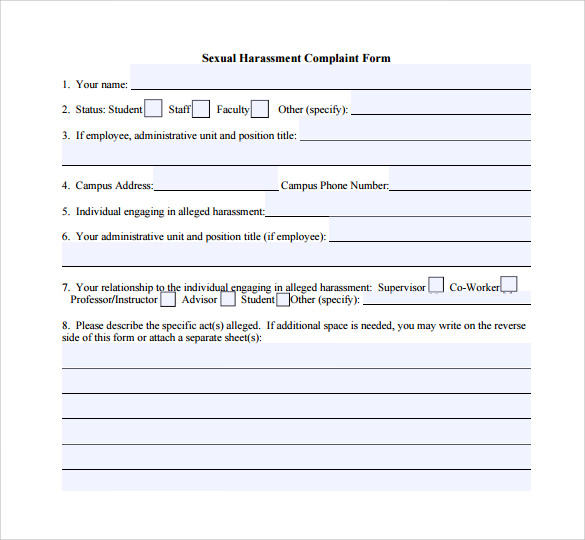 Harassment Complaint Forms Samples Examples Formats Sample Templates