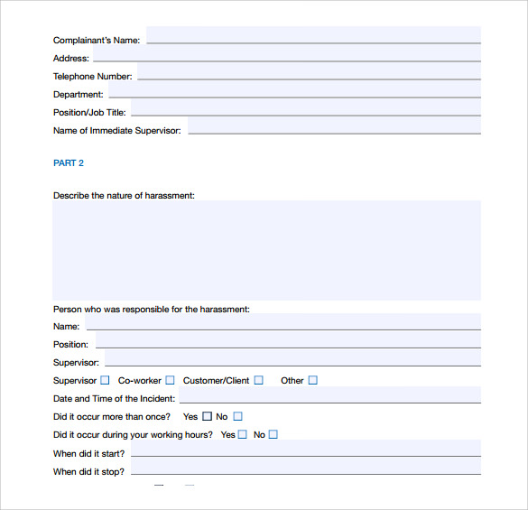 7 Harassment Complaint Forms Samples Examples And Formats Sample