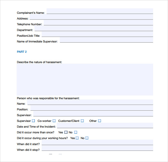 7 Harassment Complaint Forms Samples Examples And Formats Sample Templates 