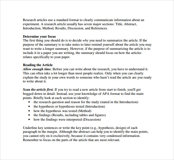 how to write the summary of a research article