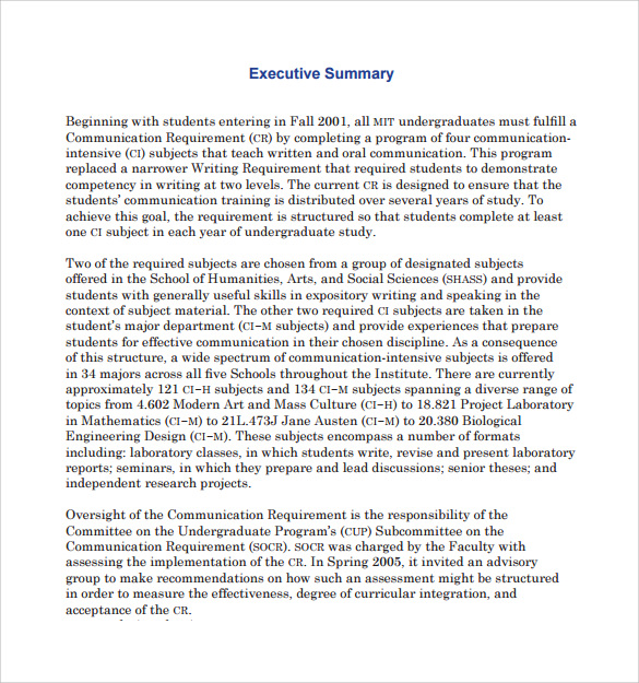 executive summary format for research paper