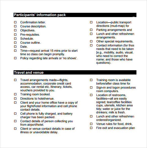 training checklist example