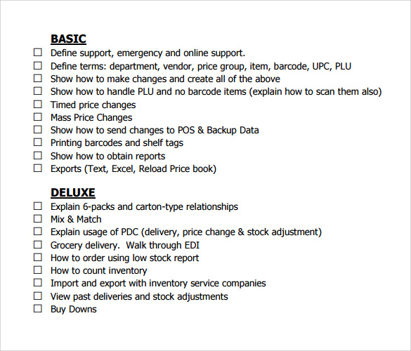 training checklist format