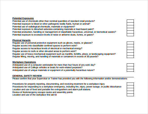 training checklist pdf