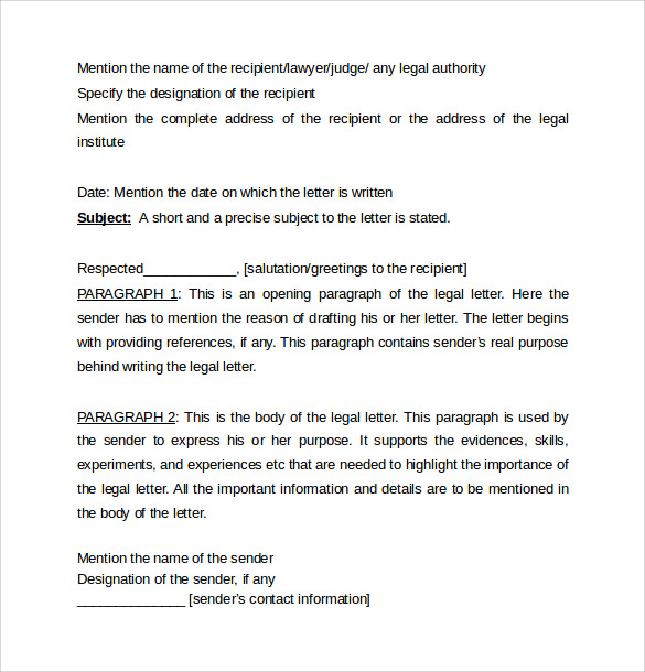 legal letter format sample