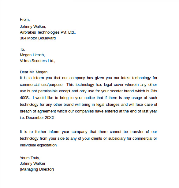 agreement pdf letter & â€“ Samples Letter Formats Templates Legal , 8 Examples