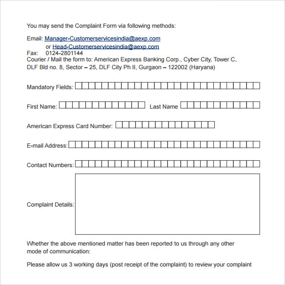 banking ombudsman complaint form example