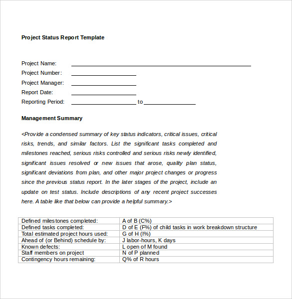 project status report template