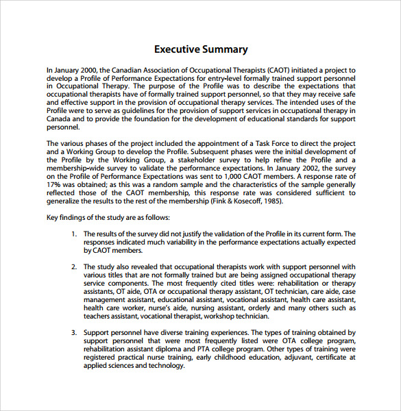 executive summary report sample