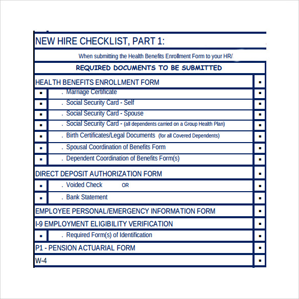 sample new hire checklist template