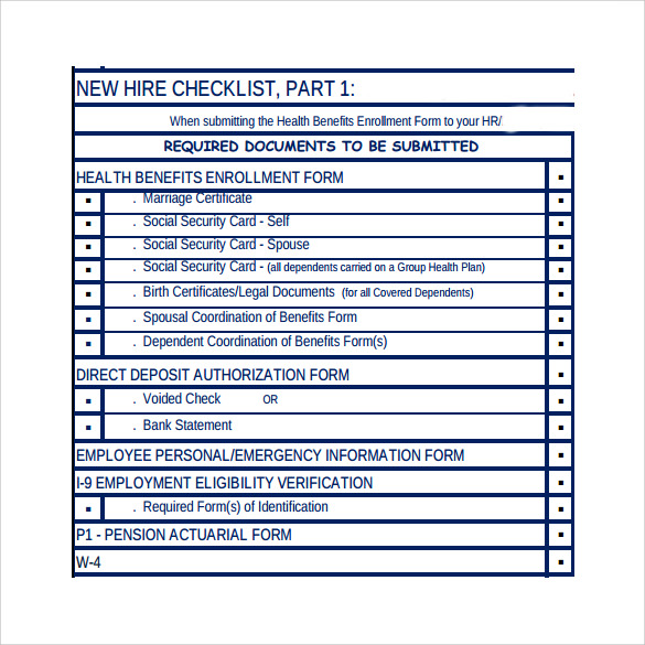 Editable New Hire Hecklist Format Template Pdf Employee Shrm Form My