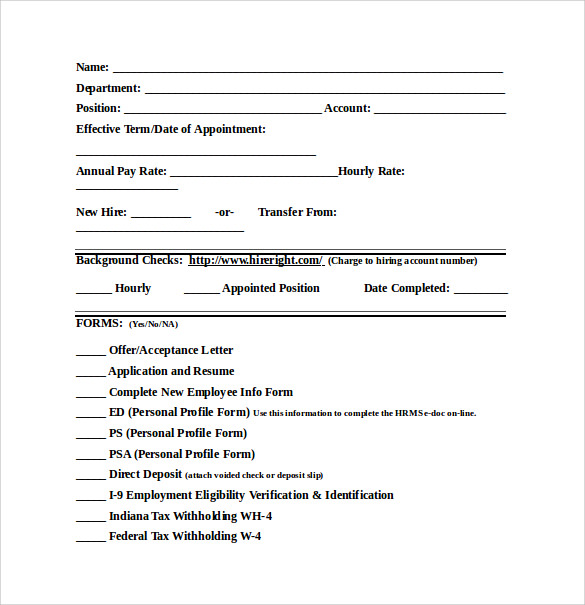 New Hire Paperwork Template