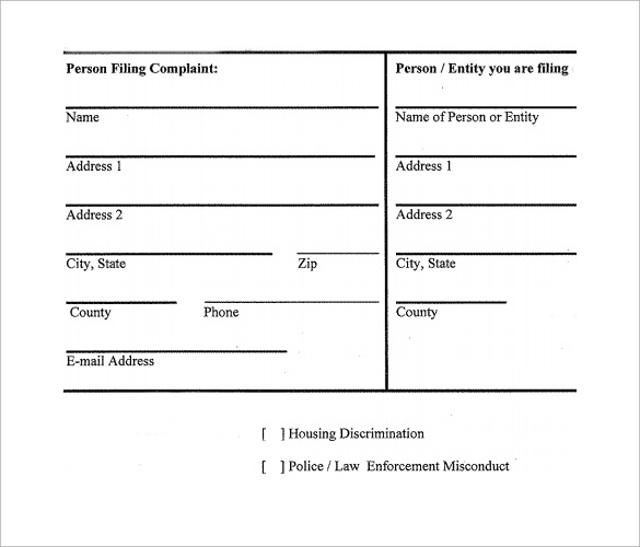 8 Civil Complaint Forms Samples Examples Formats Sample Templates   Civil Complaint Form Sample 